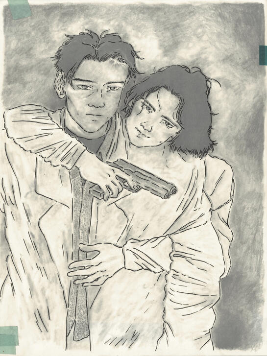 Neon concept art - graphite on paper, with a layer of ink on trace paper on top Neon concept art - graphite on paper, with a layer of ink on trace paper on top
